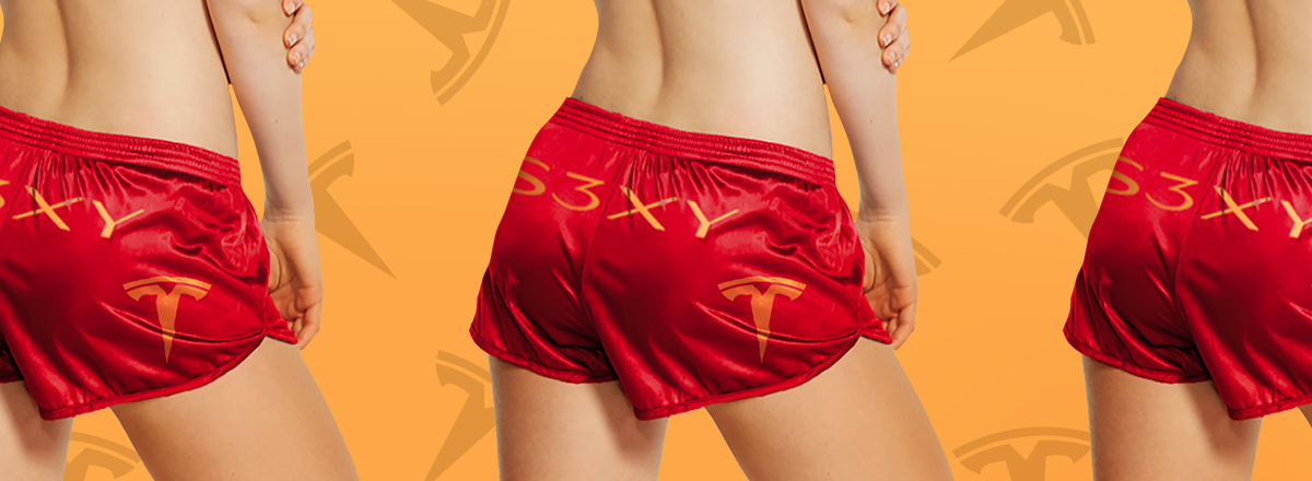 elon musk unveils red tesla short shorts