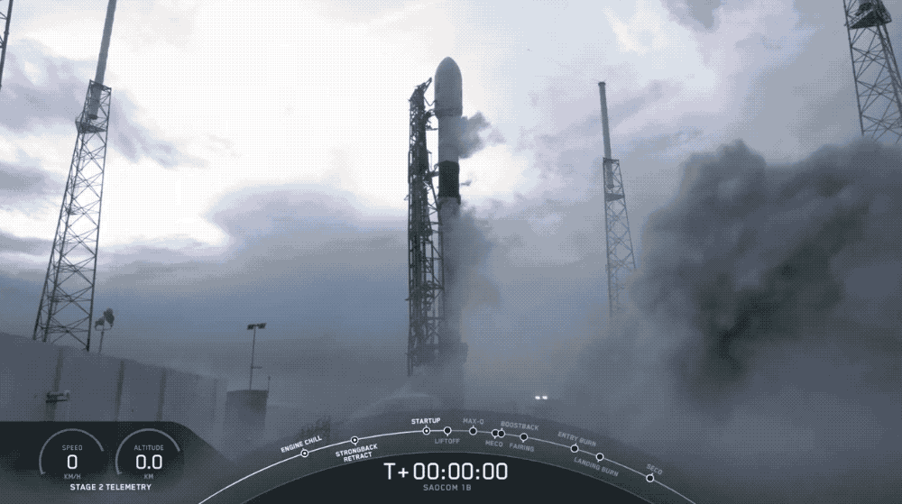 The liftoff of the SpaceX Falcon 9 rocket from Cape Canaveral