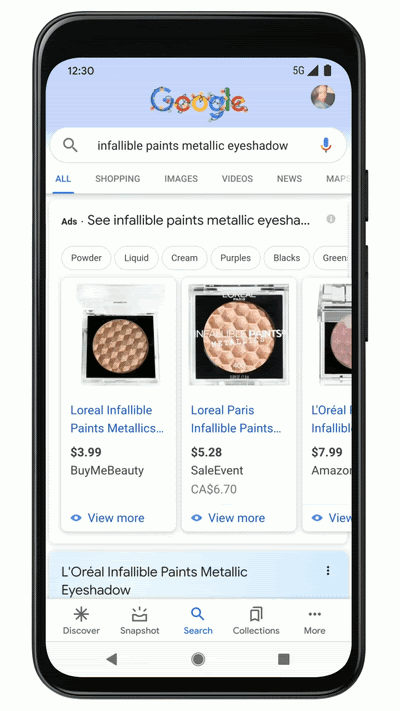 Google offers you to see how products look on various skin tones