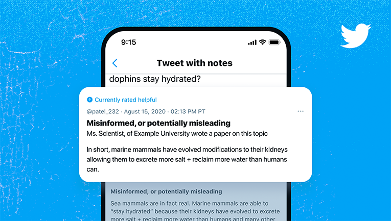 Twitter's notes to a potentially misleading tweet