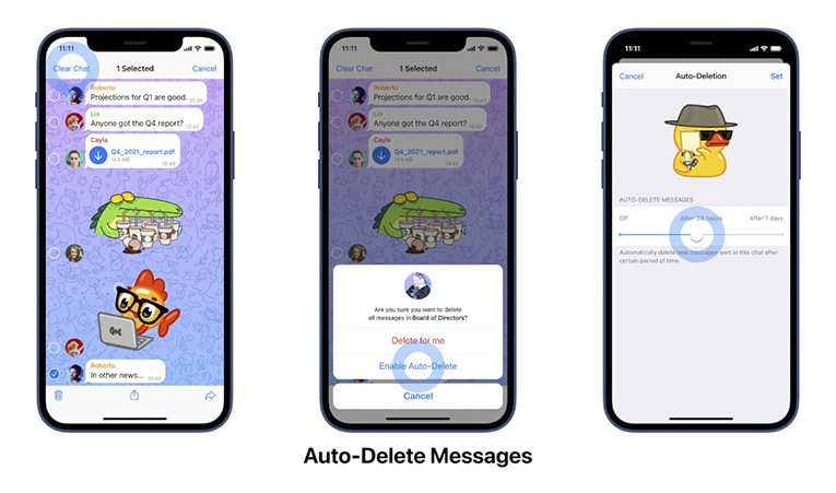 Auto-delete messages in Telegram 7.5 update