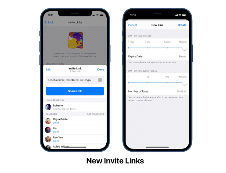 New invite links in Telegram