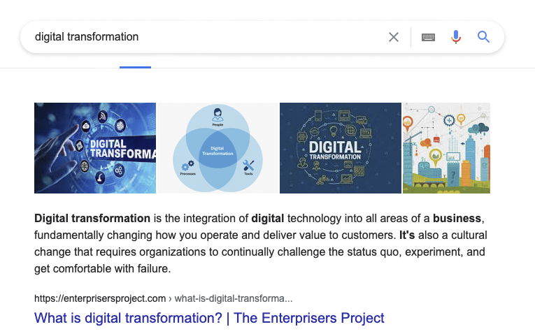 Google Search query for digital transformation