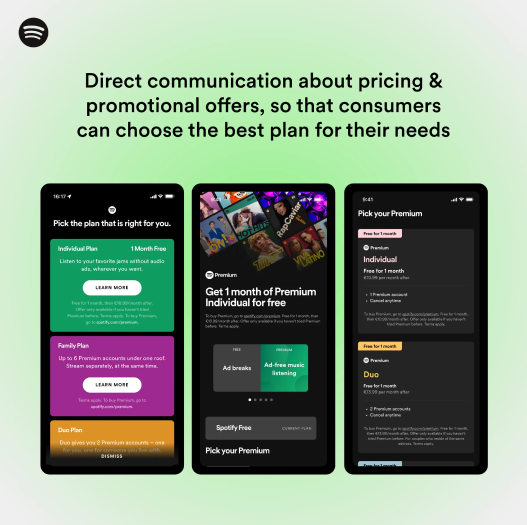 Spotify pricing plans in the app