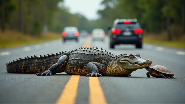 Why Did the Alligator Cross the Road? Witness this Remarkable Traffic Jam